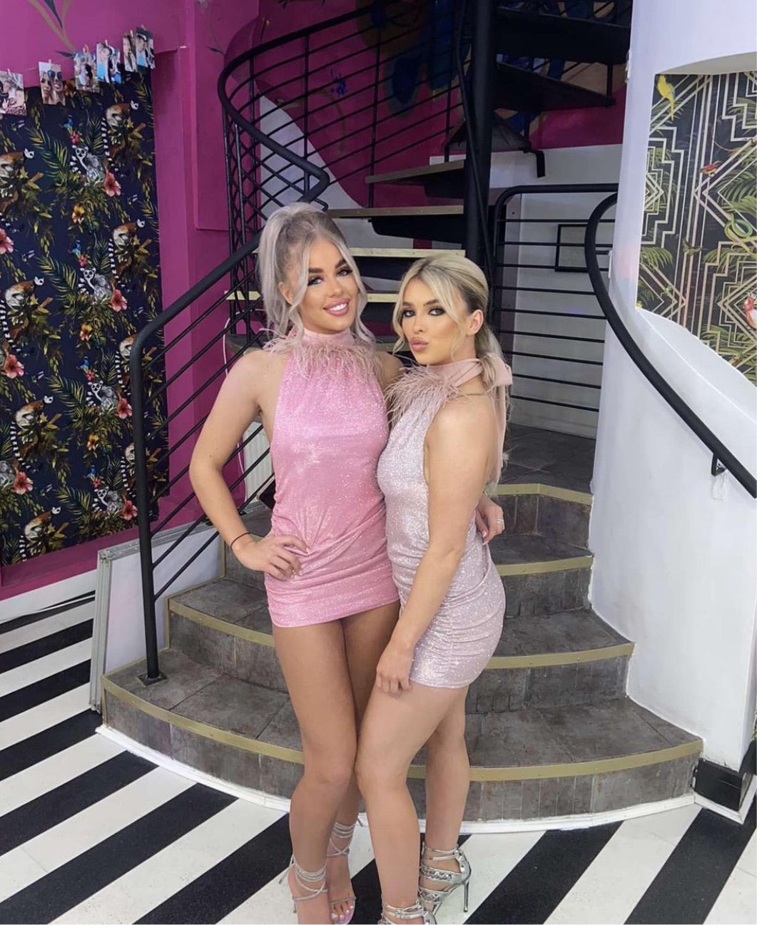 Champagne glitter halter with neck feathers