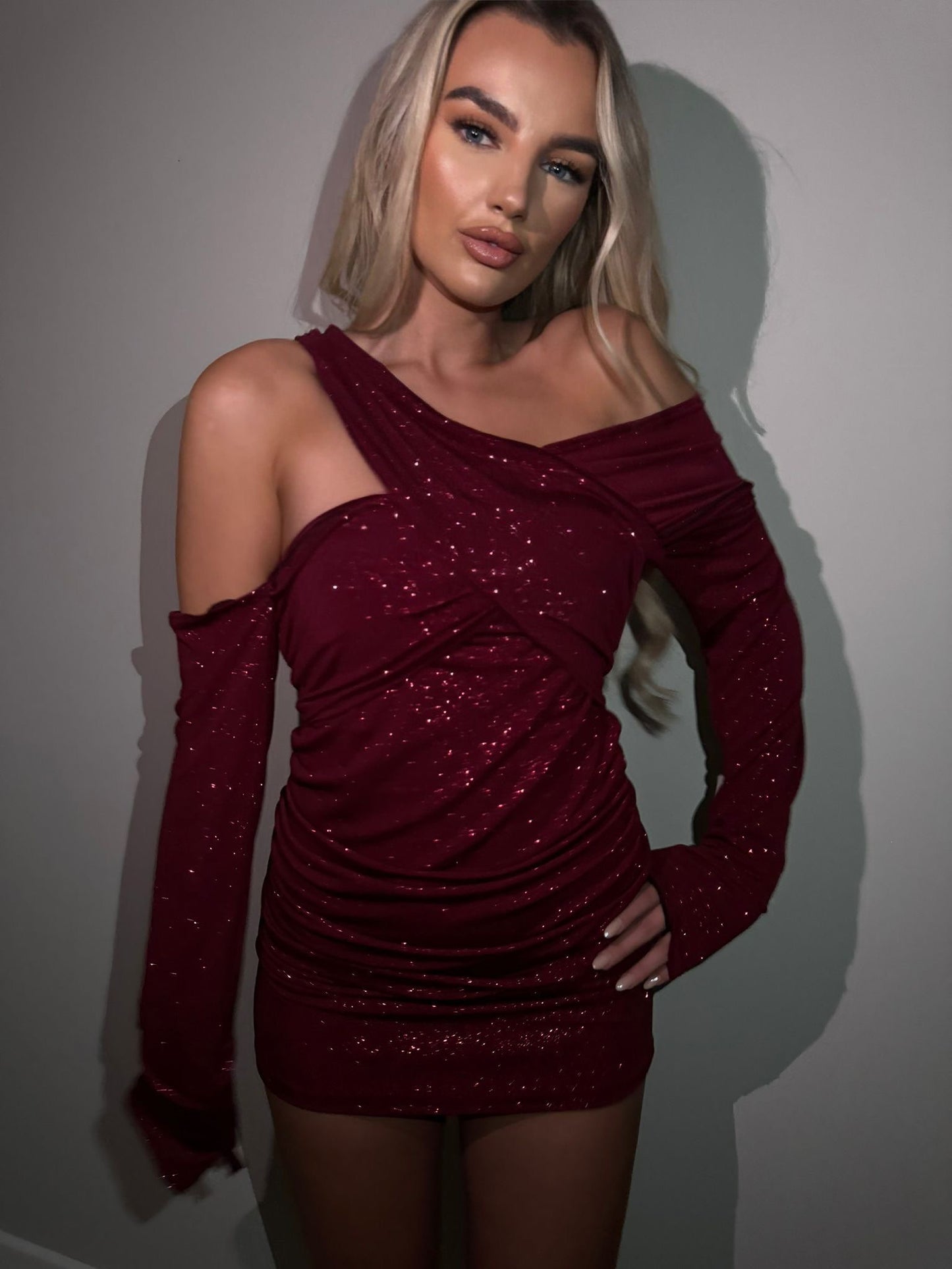 Jayde dress in burgundy glitter