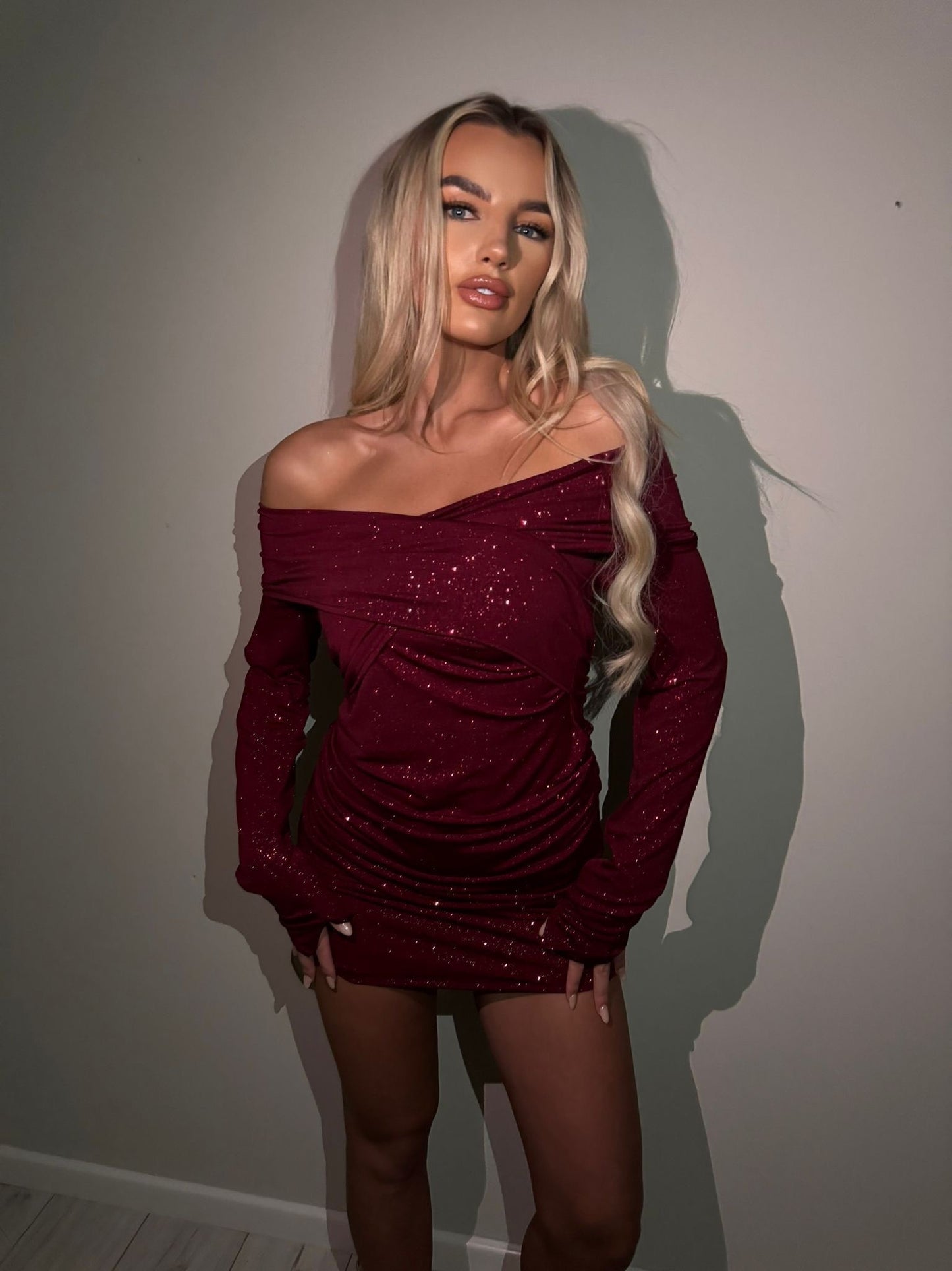 Jayde dress in burgundy glitter