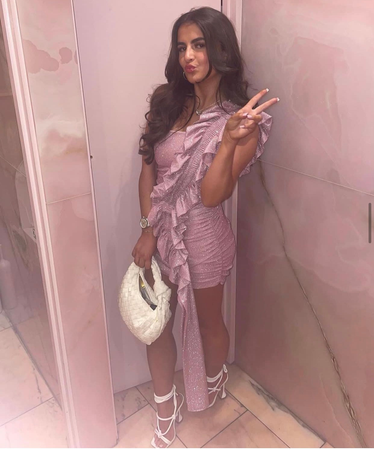 Luxe Dress in baby pink glitter